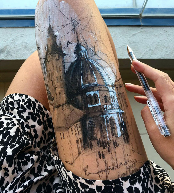 Ink Drawings Made On The Thighs By Randa Haddadin