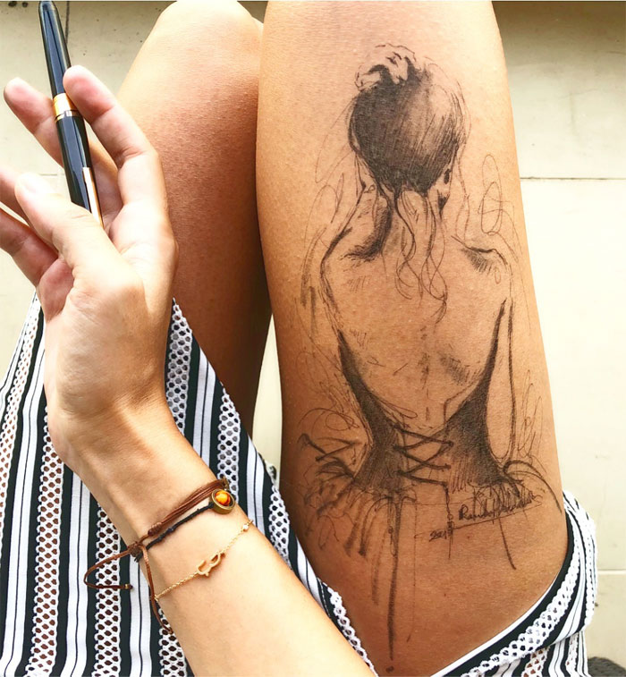 Ink Drawings Made On The Thighs By Randa Haddadin