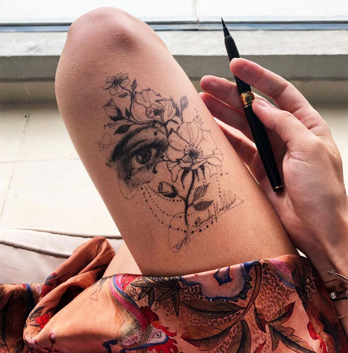 Ink Drawings Made On The Thighs By Randa Haddadin