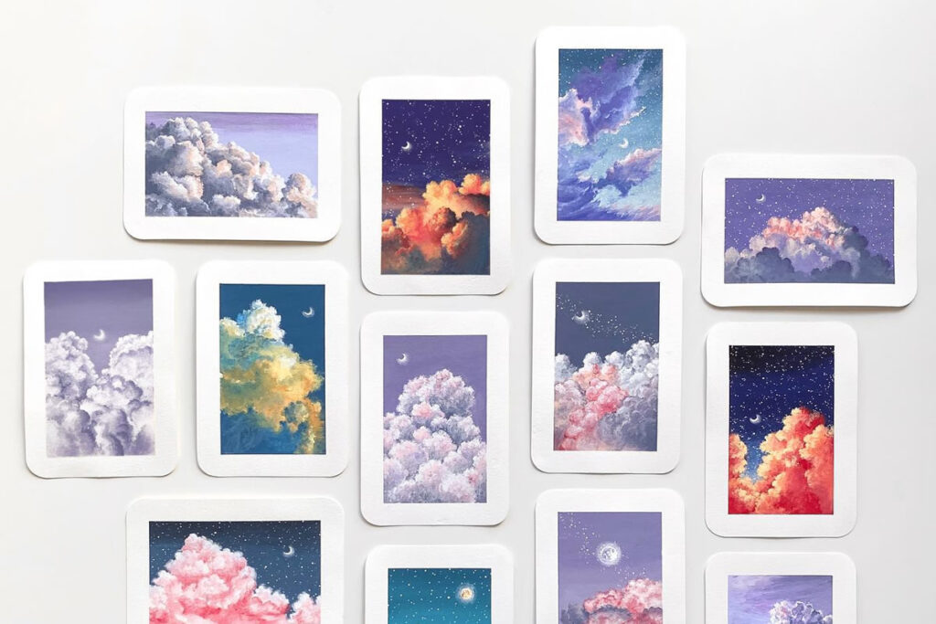 Artist Cathy Camille Creates Beautiful Paintings On Little Cards And Paper Sheets