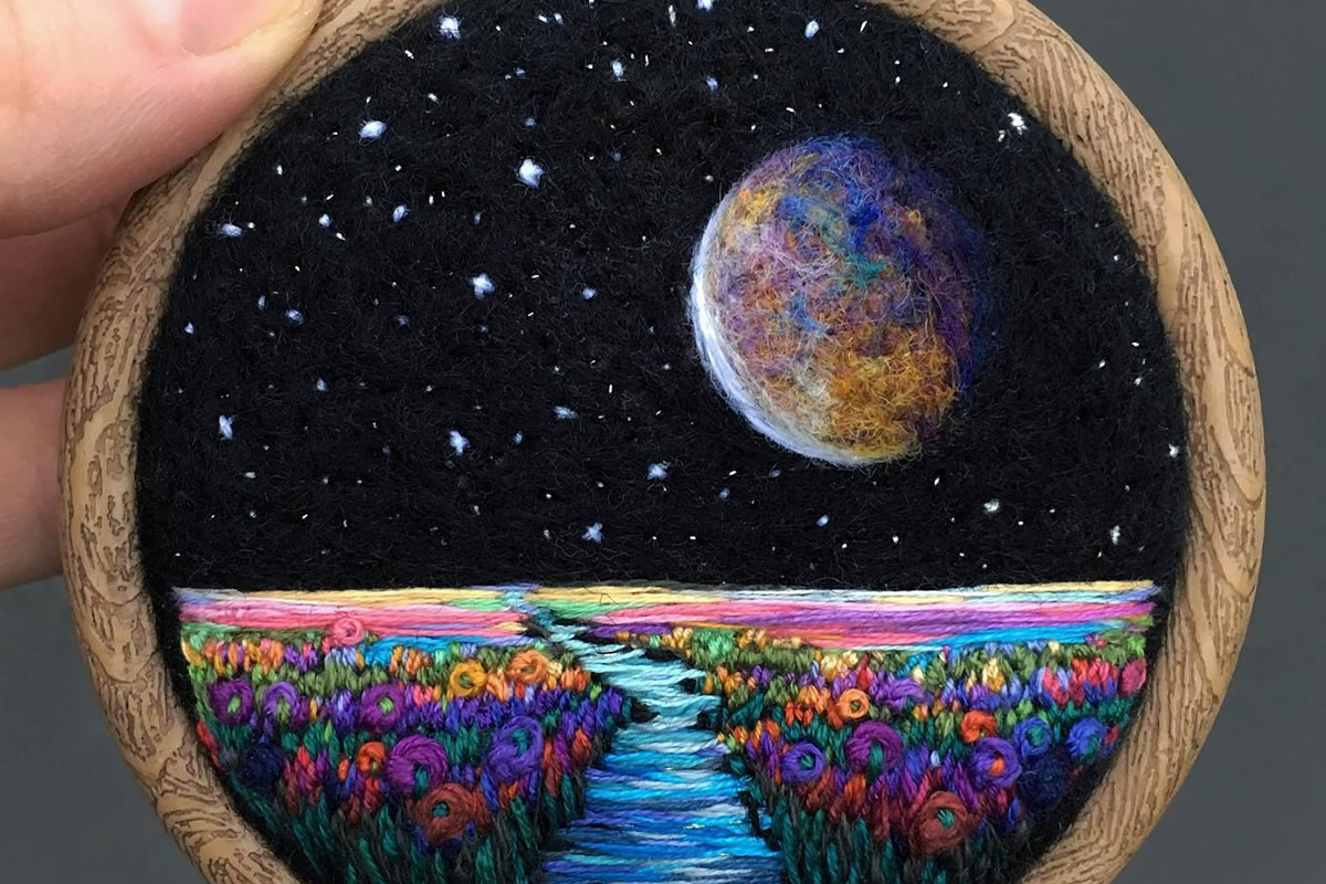 Artist Yuliya Krishchik Creates Embroidered Art Inspired By Surreal Space Landscapes