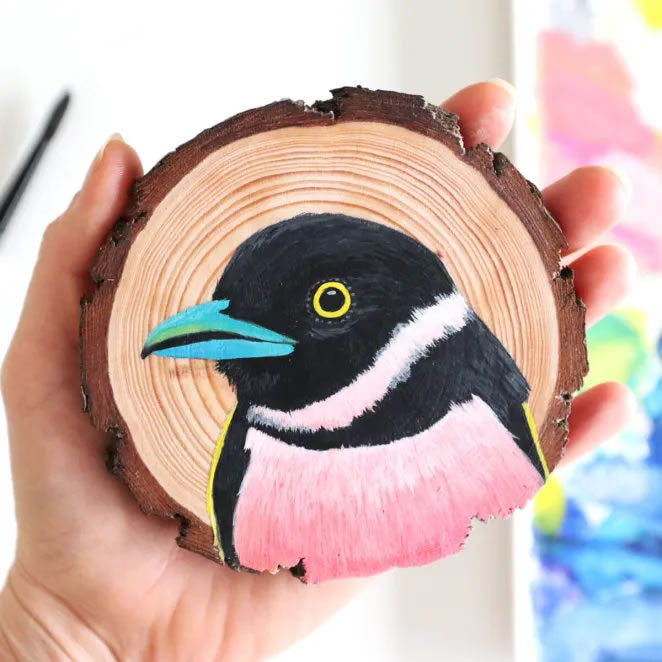 Birds On Slices Of Wood By Deanna Maree
