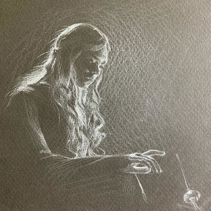 White charcoal on black paper : r/drawing