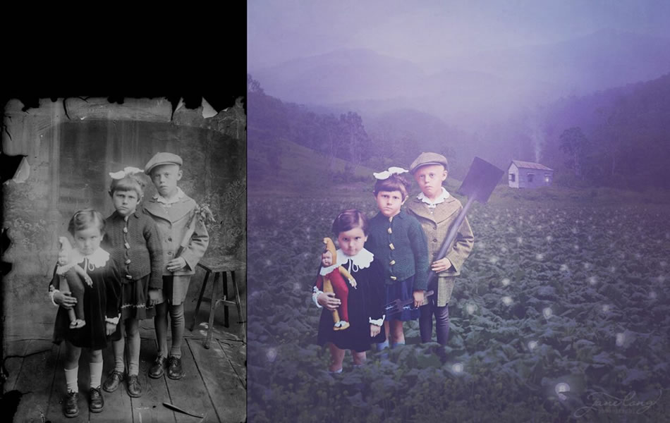 Vieilles photos restaurées en noir et blanc par Jane Long