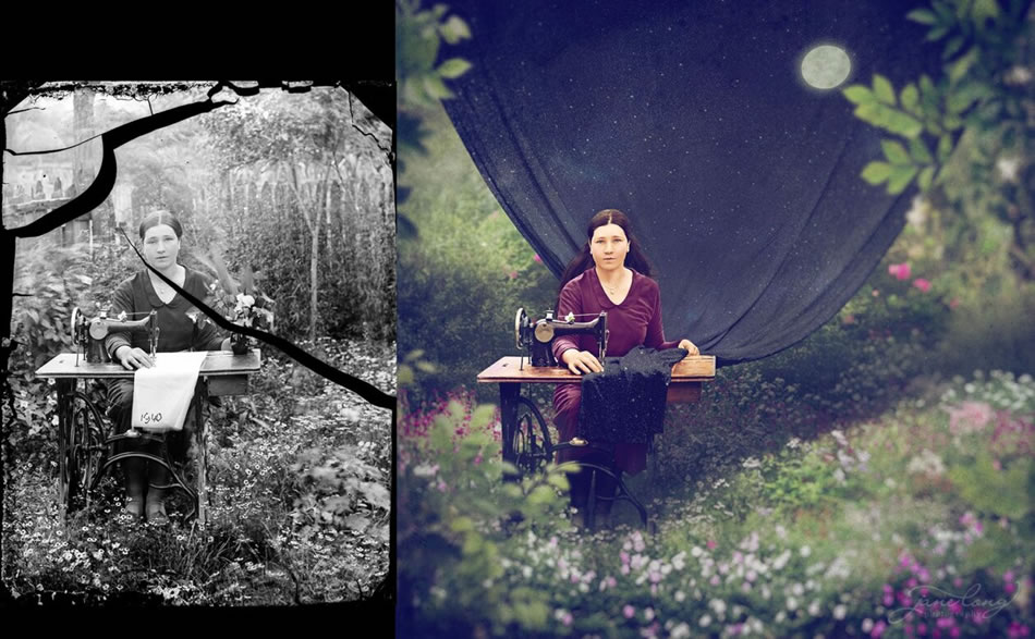 Vieilles photos restaurées en noir et blanc par Jane Long