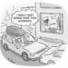 Funny one-panel comic showing car passengers wishing for a relaxing weekend like a person at home
