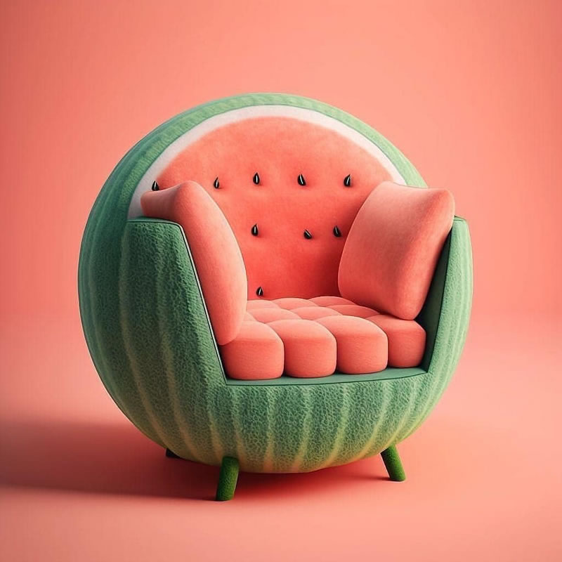 Des chaises générées par l'IA inspirées des fruits et légumes