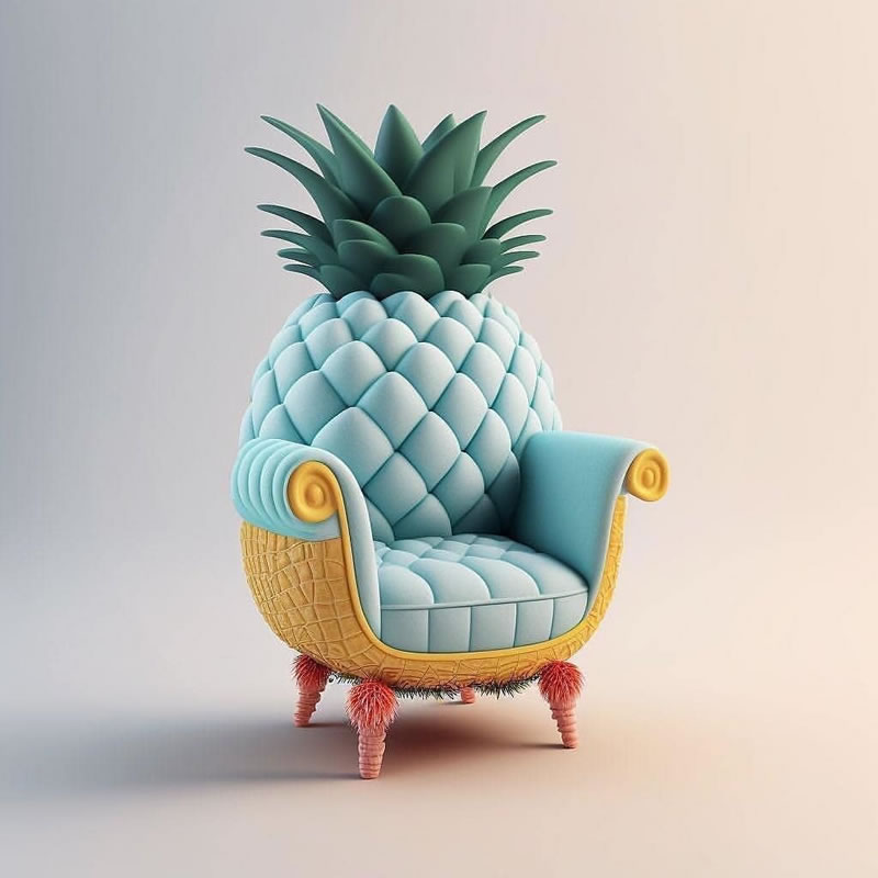 Des chaises générées par l'IA inspirées des fruits et légumes