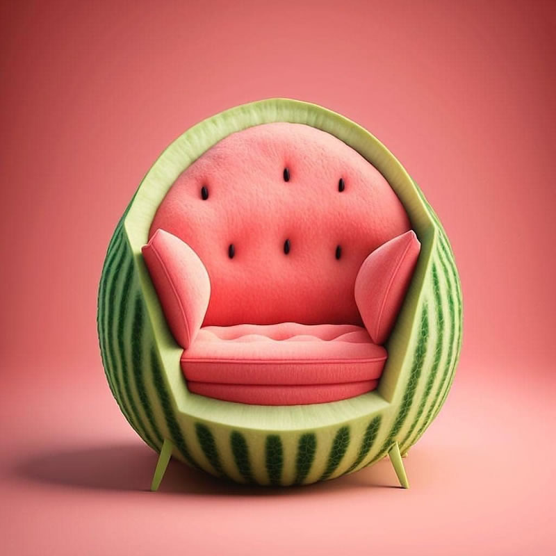 Des chaises générées par l'IA inspirées des fruits et légumes