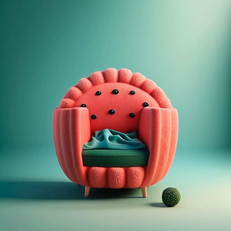 Des chaises générées par l'IA inspirées des fruits et légumes