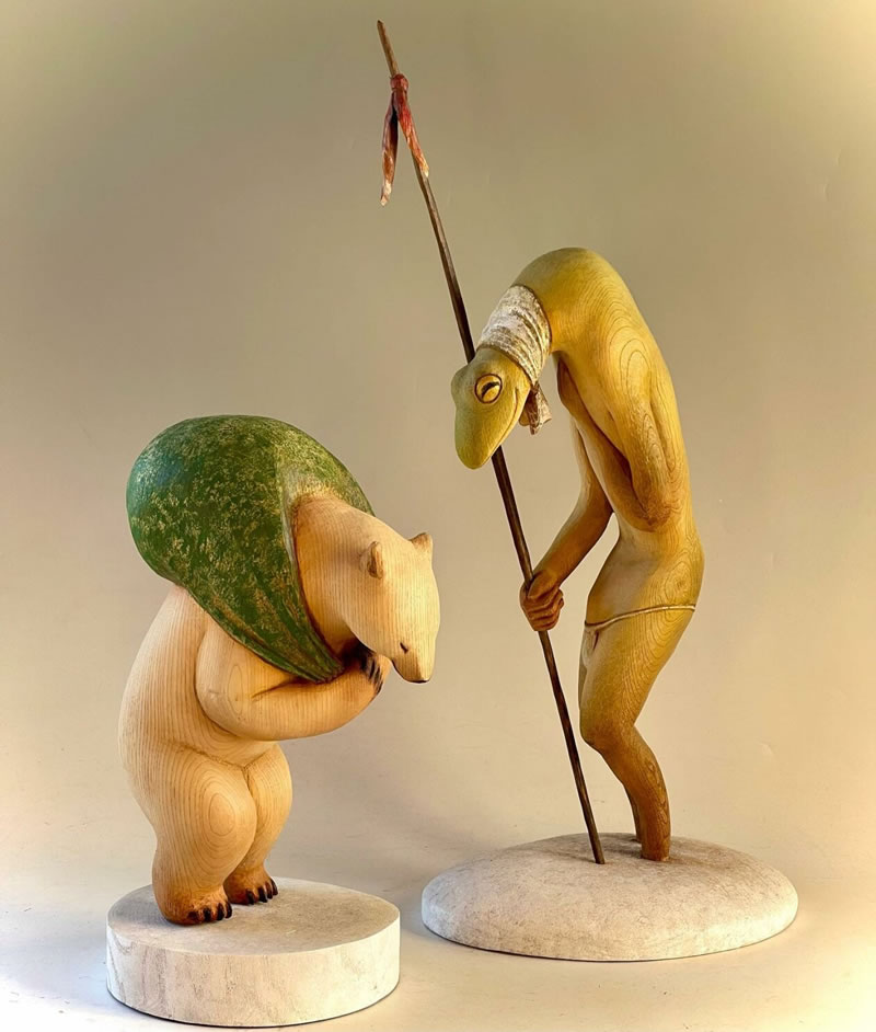 Sculptures d'animaux en bois par Nikichi