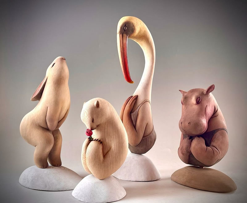 Sculptures d'animaux en bois par Nikichi