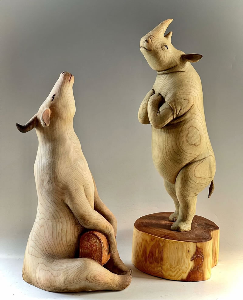 Sculptures d'animaux en bois par Nikichi