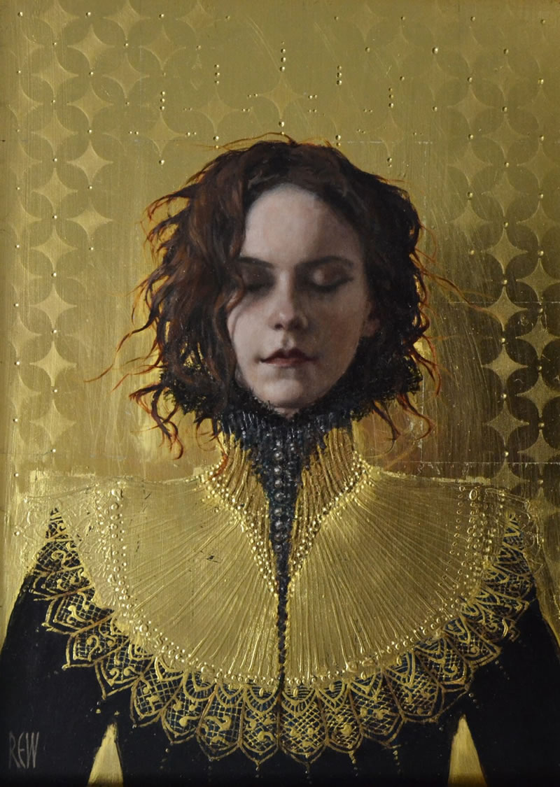 Peintures figuratives avec des ornements d'or par Stephanie Rew