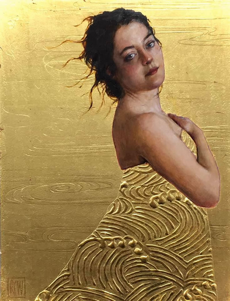 Peintures figuratives avec des ornements d'or par Stephanie Rew