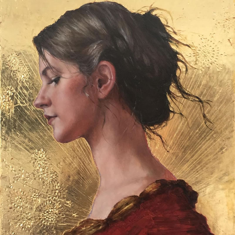 Peintures figuratives avec des ornements d'or par Stephanie Rew