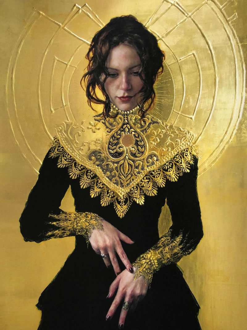 Peintures figuratives avec des ornements d'or par Stephanie Rew