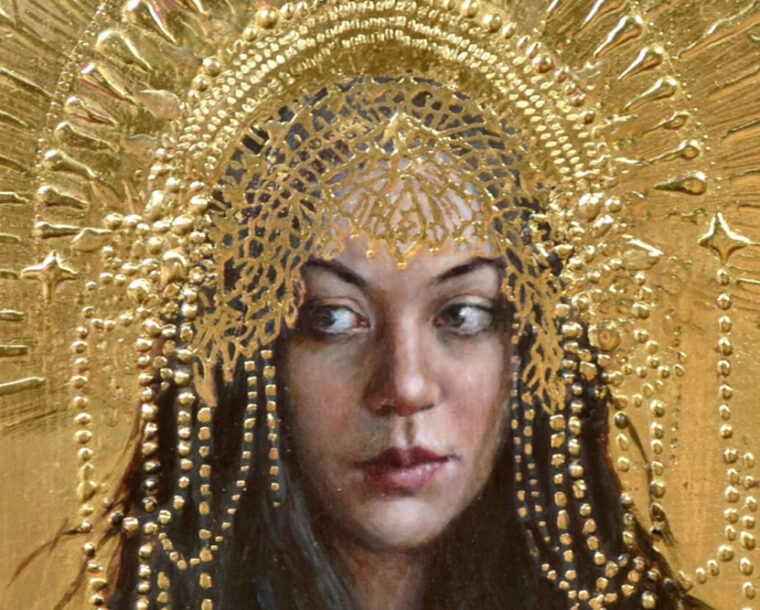 Artist Stephanie Rew Creates Figurative Paintings With Gold Adornments
