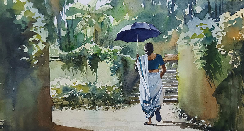 watercolor painting portrait kerala