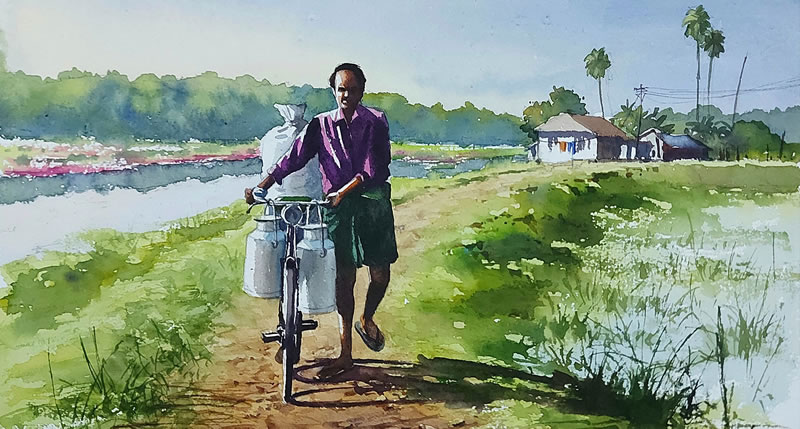 watercolor painting portrait kerala