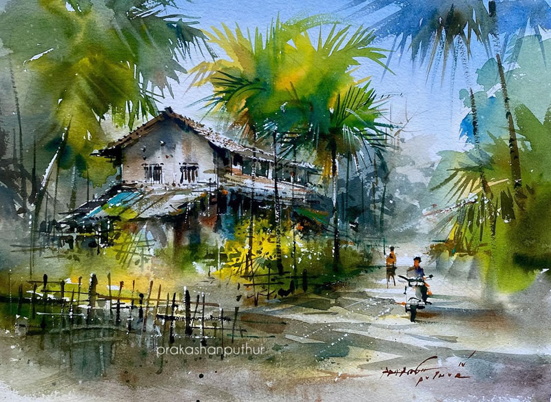 Watercolor Paintings Of Village Life By Prakashan Puthur