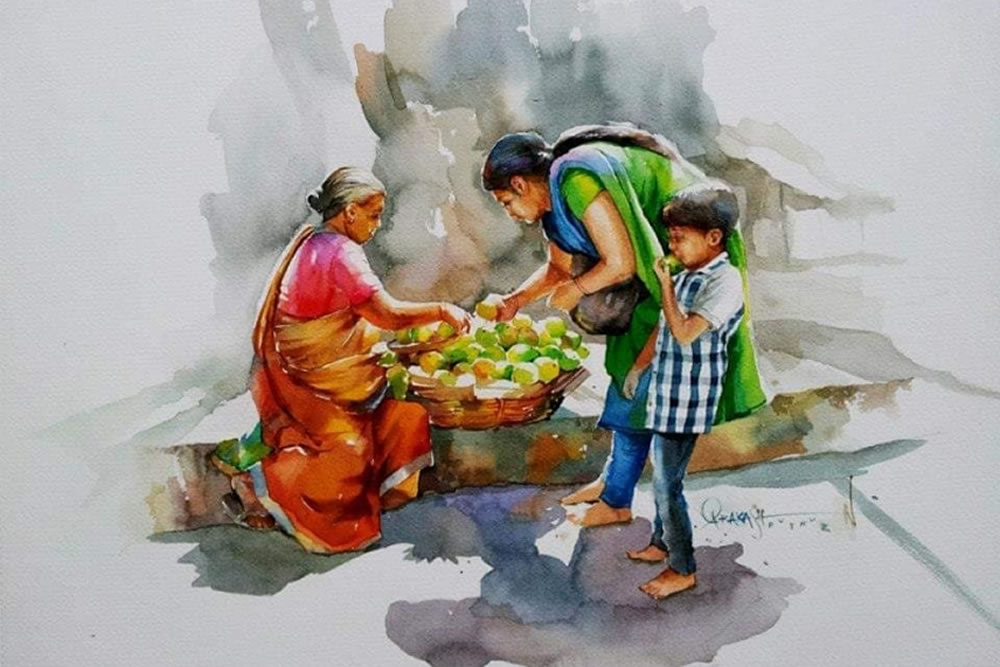 watercolor paintings village life prakashan puthur featured