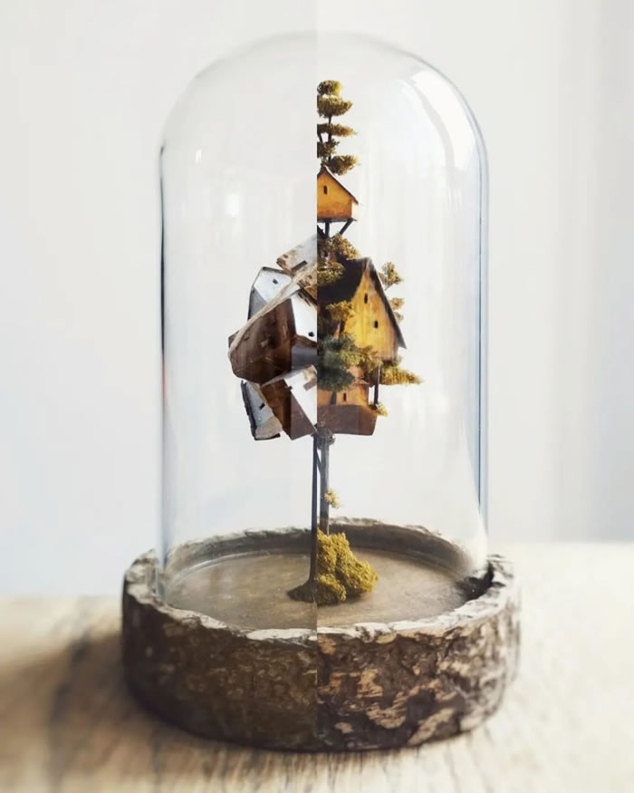 Tiny Fantasy Worlds Out Of Wood And Paper By Michael Davydov