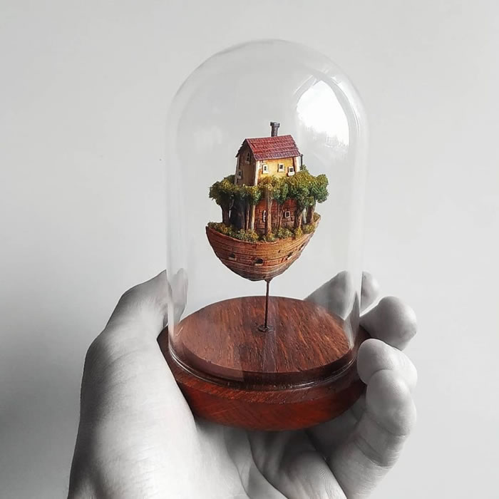 Tiny Fantasy Worlds Out Of Wood And Paper By Michael Davydov