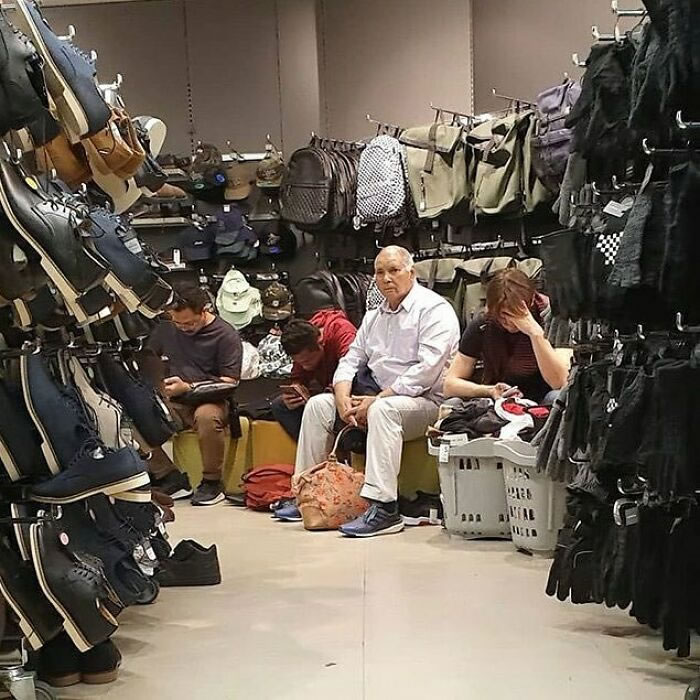 Miserable Men Caught In Wariting During Shopping