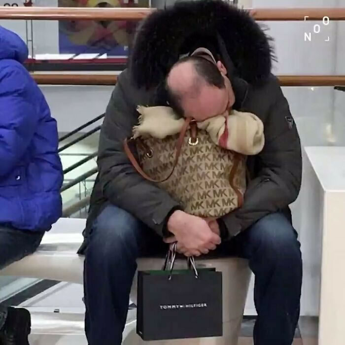 Miserable Men Caught In Wariting During Shopping