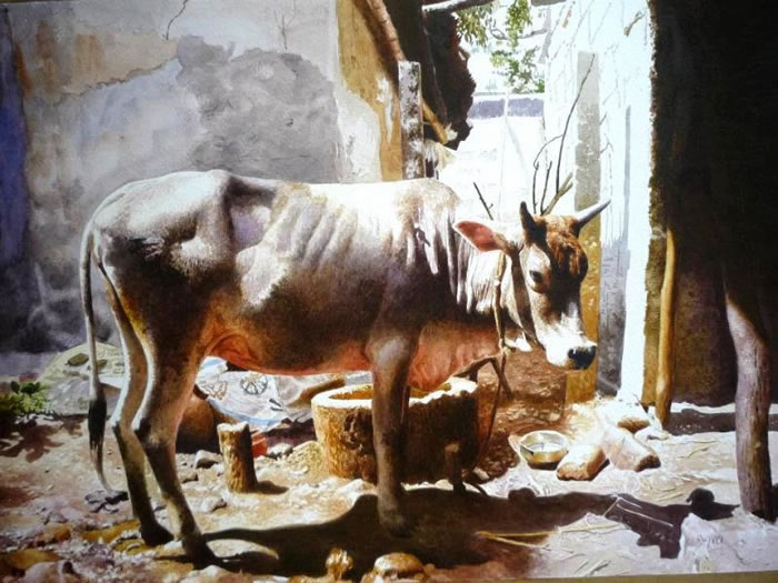 Indian Village Life Watercolor Paintings by Raghunath Sahoo