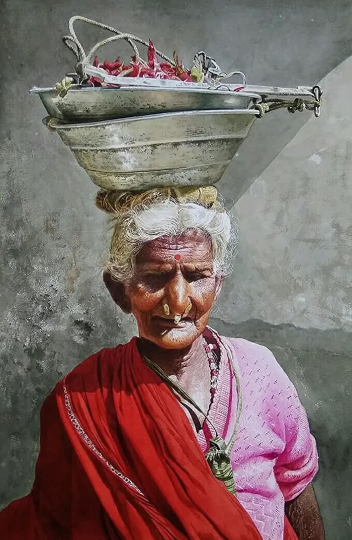 Indian Village Life Watercolor Paintings by Raghunath Sahoo