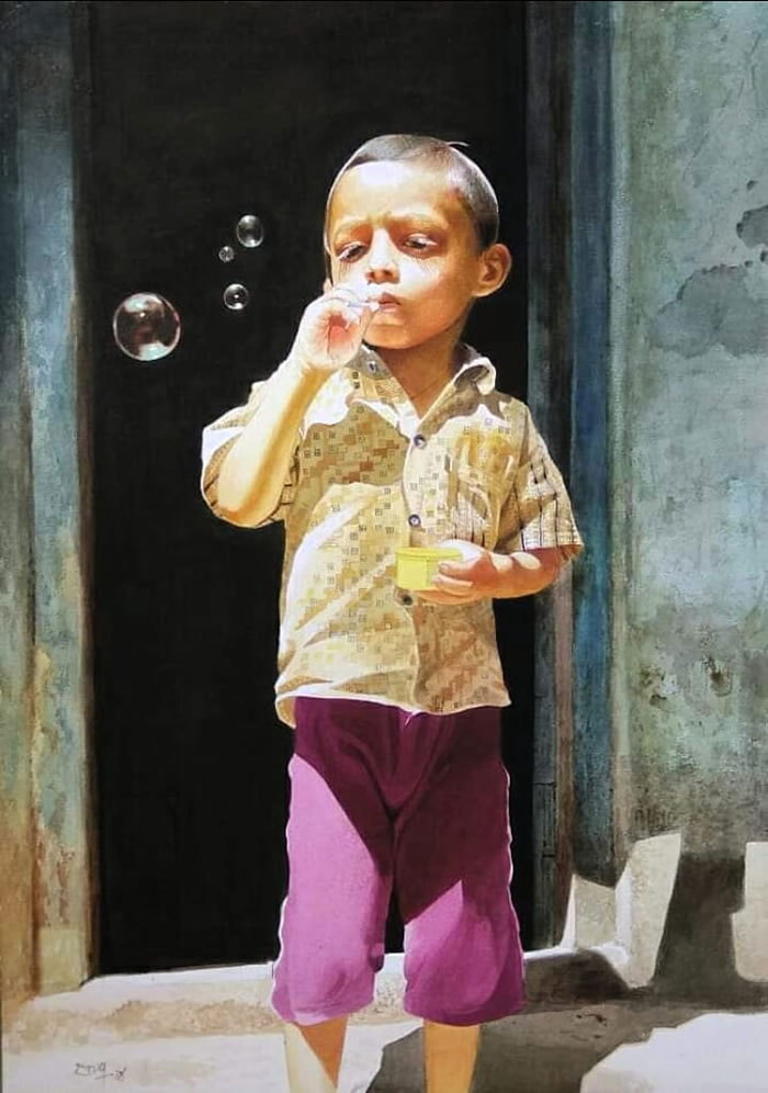 Indian Village Life Watercolor Paintings by Raghunath Sahoo