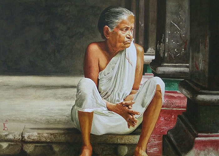 Indian Village Life Watercolor Paintings by Raghunath Sahoo