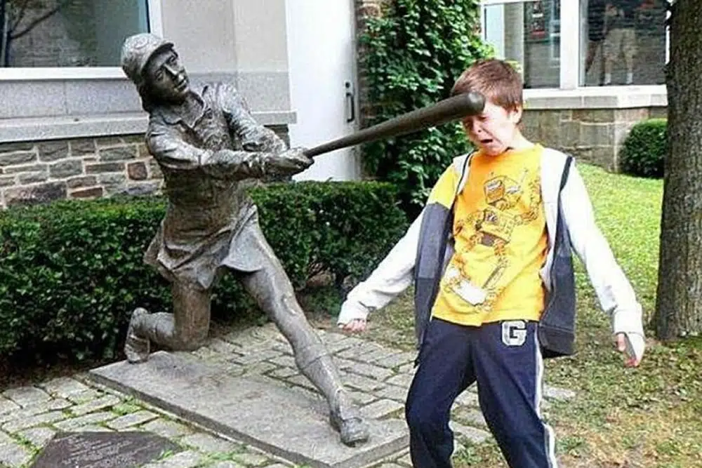 Funny People Posing With Statues
