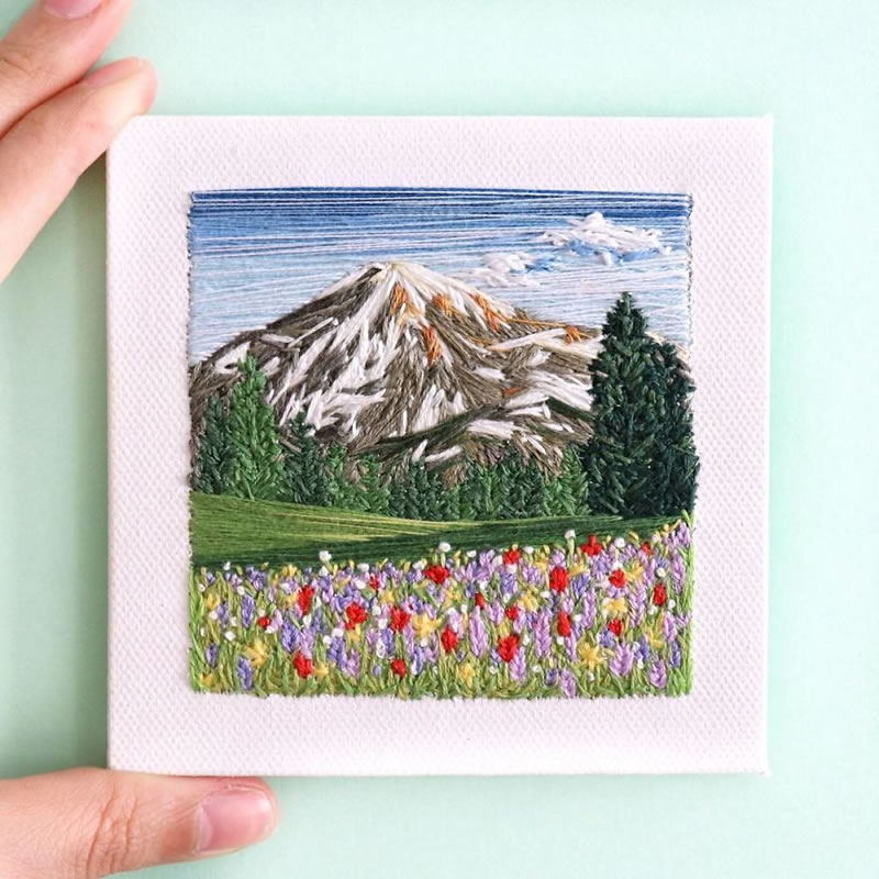 Embroidery Art Of Landscapes by Artist Carolina