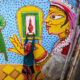 Colorful Wall Art In The Theme Of A Bengali Wedding That Resembles Indian Culture