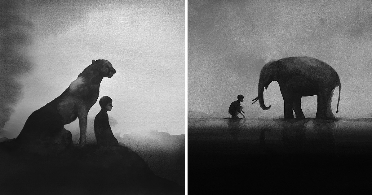 Indonesian Artist Elicia Edijanto Creates Black And White Paintings Inspired By Humans, Nature & Animals