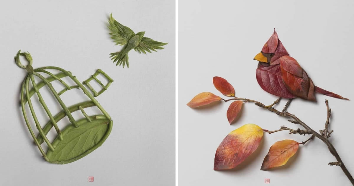 Japanese Artist Raku Inoue Creates Splendid Portraits With Flowers And Leaves