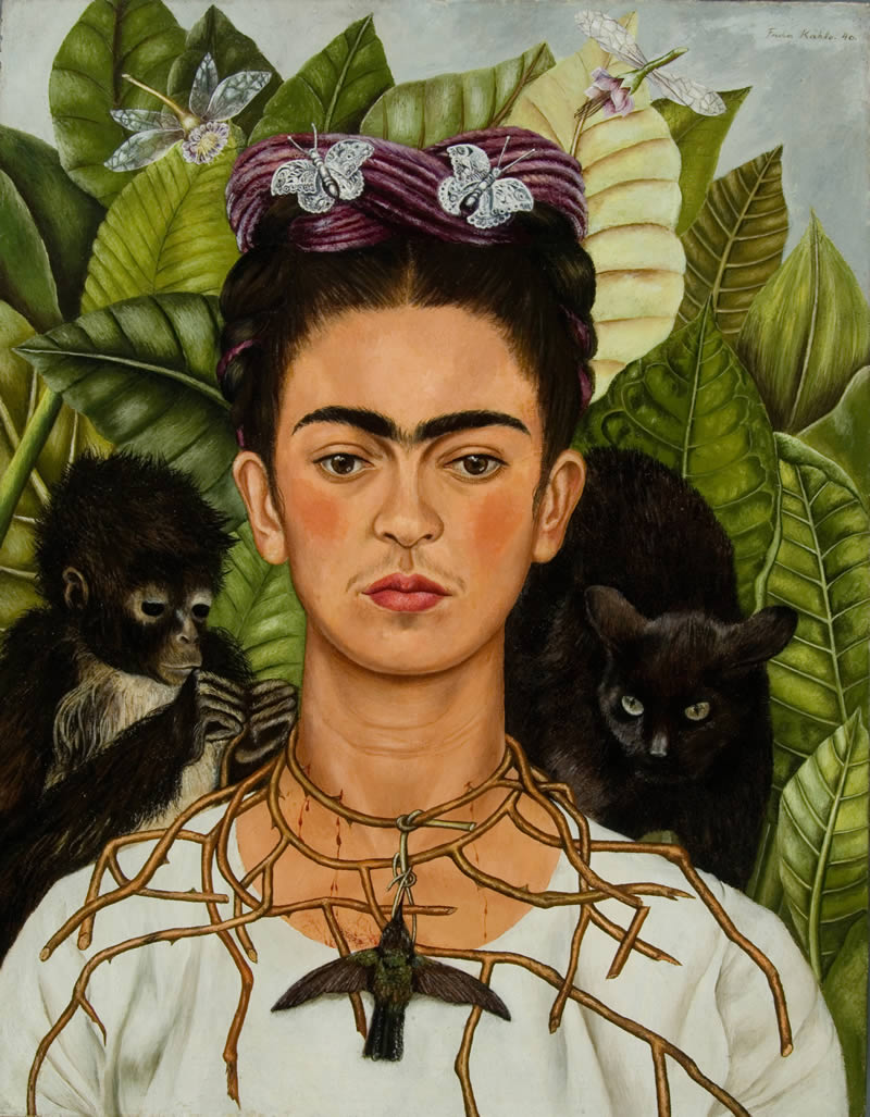 Self-Portrait with Thorn Necklace and Hummingbird by Frida Kahlo - Famous Paintings In The World By Legendary Artists