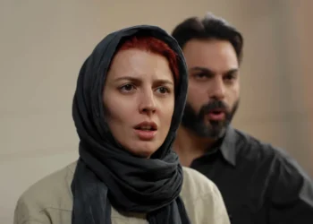 Tense scene from an Iranian film with two characters mid-argument