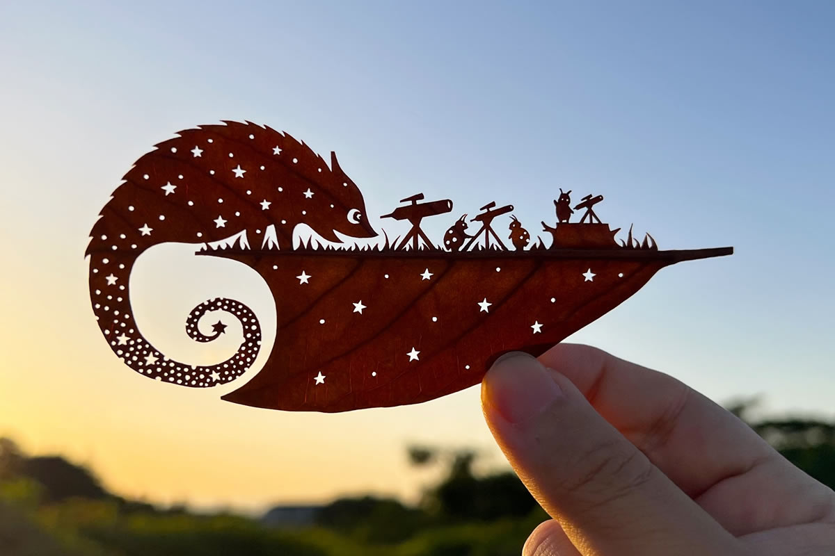 Japanese Artist Lito Creates Exquisite Hand-Carved Leaf Art