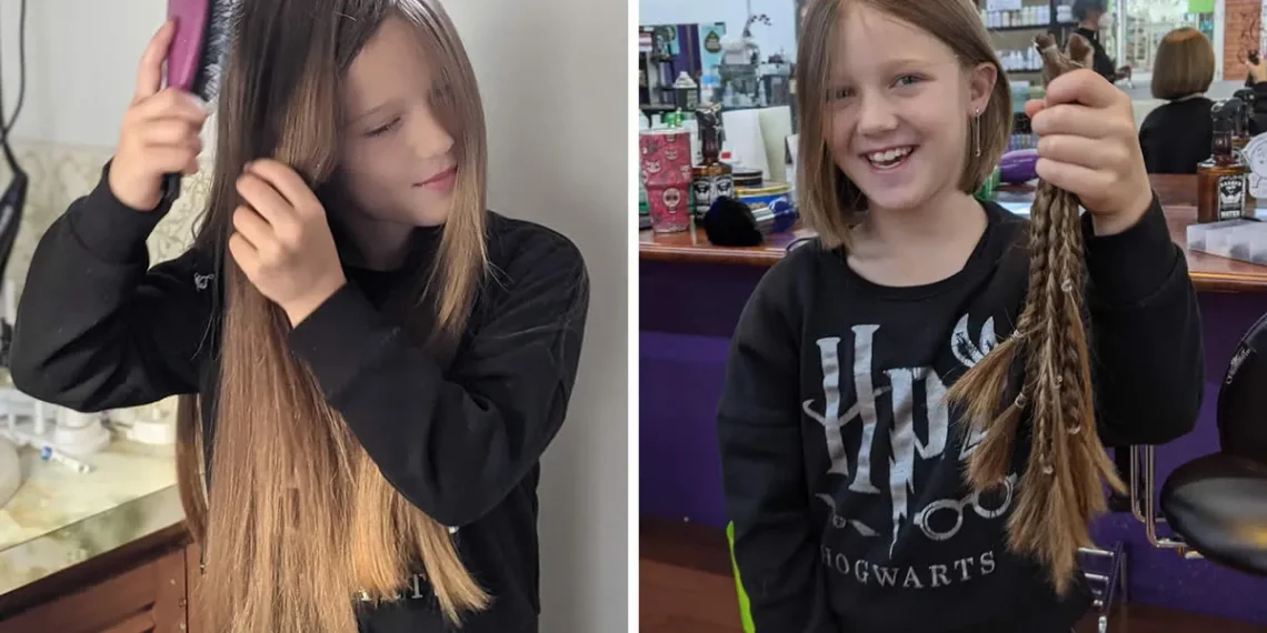 30 Feel-Good Photos That Will Melt Your Heart and Remind You There's Still Good in the World 31 Girl brushing hair; then holding her cut ponytail after a haircut