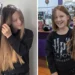 Girl brushing hair; then holding her cut ponytail after a haircut