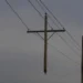 A utility pole suspended mid-air by power lines, never touching the ground