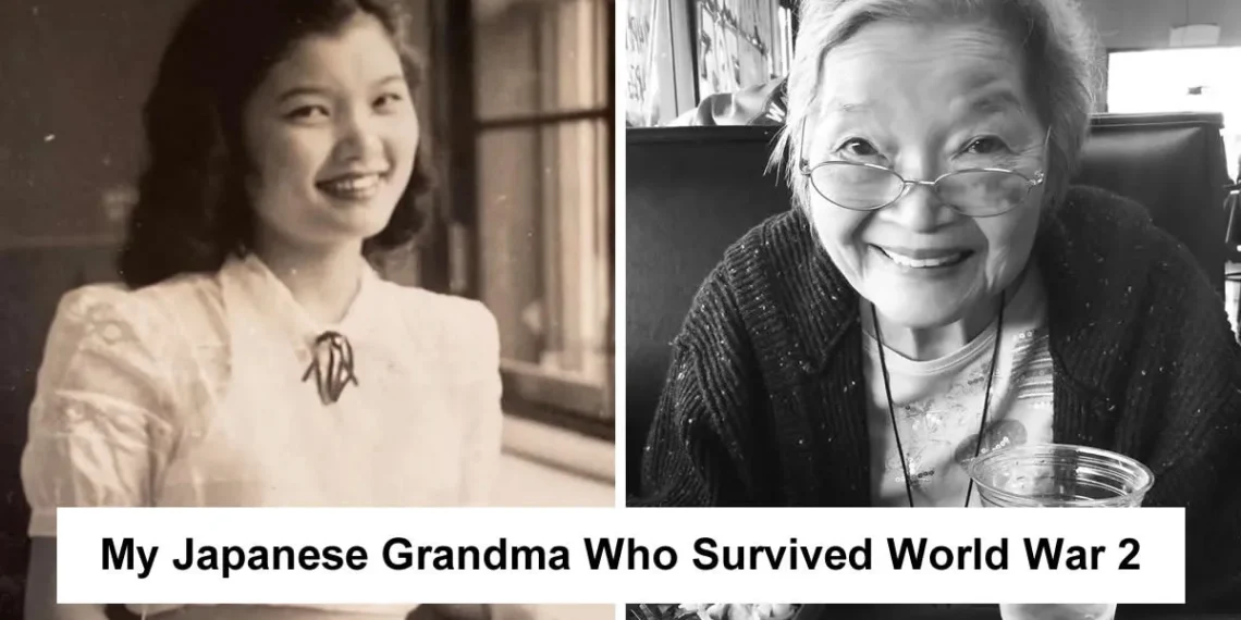 Then and now portrait of a Japanese grandmother who survived World War II