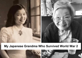 Then and now portrait of a Japanese grandmother who survived World War II