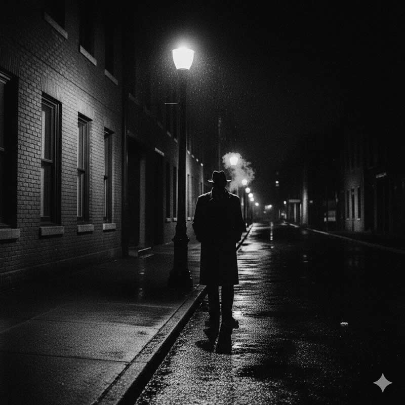 1940s Film Noir Street Scene - Gemini AI Prompts Turn Your Photos to Perfect Retro