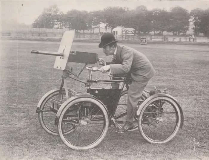 One the first version of armed vehicles was the Motor Scout. It is the first armed petrol powered vehicle, created by F.R. Simms from Britain in the late 1890s.