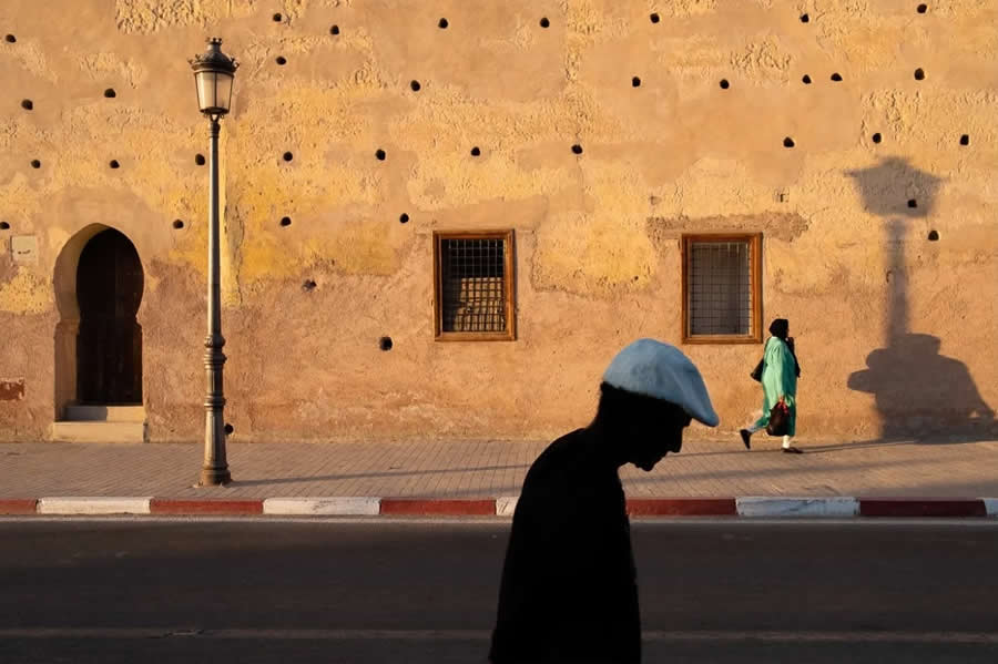 Morocco Walls Yellow Background with Street Lamps - Captivating Street Photography by Giancarlo Zuccarone
